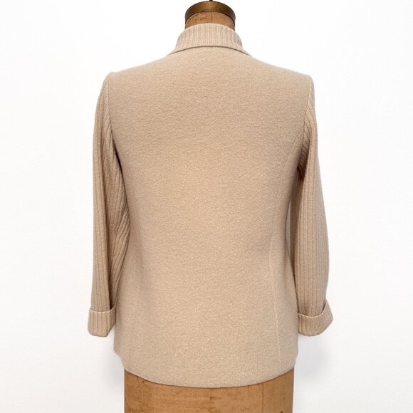 Lands End Cream Beige Boiled Wool Sweater Zip Front Jacket - Picture 9 of 14